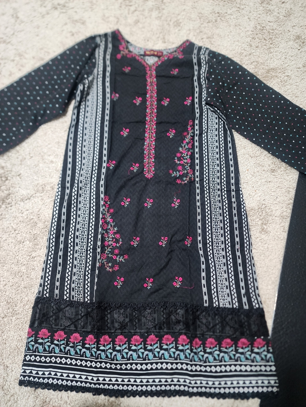 Pakistani Bin Saeed Lawn Cotton Embroided Kurti 36 Bust/small Size